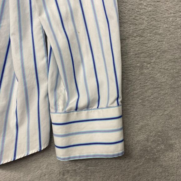 Lands End Top Womens 16 Blue White Stripe Button Up Long Sleeve No Iron Supima - Picture 2 of 9